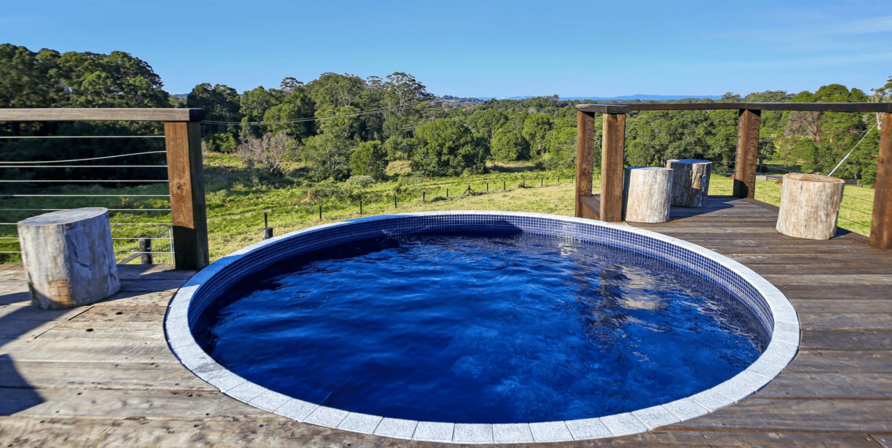 Heated pool and hot tub at the farm house